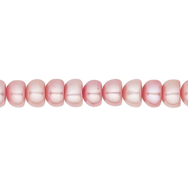 Pearl, cultured freshwater (dyed), blush, 6-7mm button, C grade, Mohs hardness 2-1/2 to 4. Sold per 15-1/2" to 16" strand. image number 0