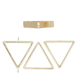 Bead frame, gold-finished brass, 19mm vertically-drilled triangle, fits up to 10mm round bead. Sold per pkg of 4.