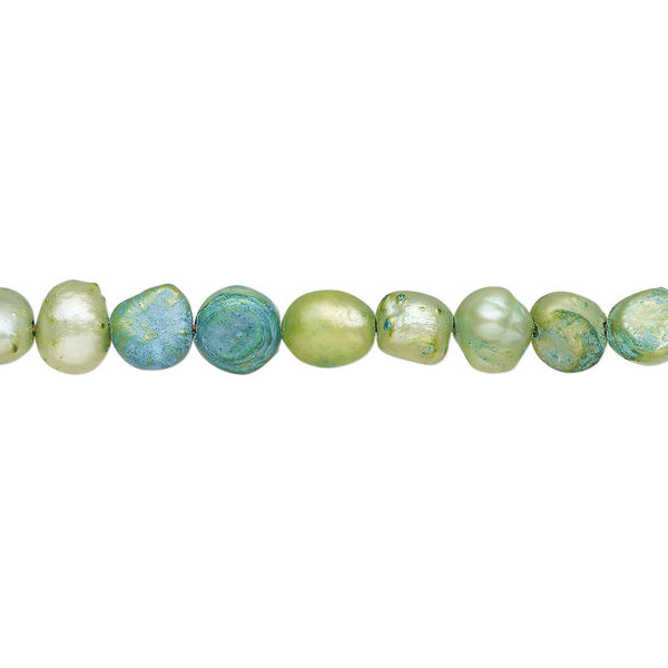 Freshwater pearl 1pkg1, flat-sided potato, 14 inch blue / grey / green 5-6mm cultured image number 0