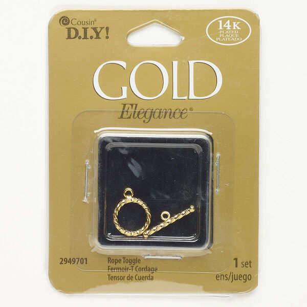 Clasp toggle copper 1pk 12mm twisted round, gold plate lacquer image number 0