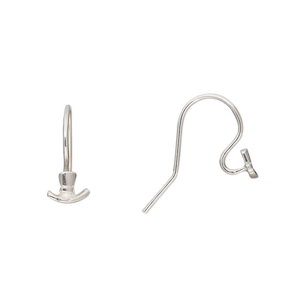 Ear wire, Amoracast®, sterling silver, 13mm fishhook with top hat and open loop, 20 gauge. Sold per pair. image number 0