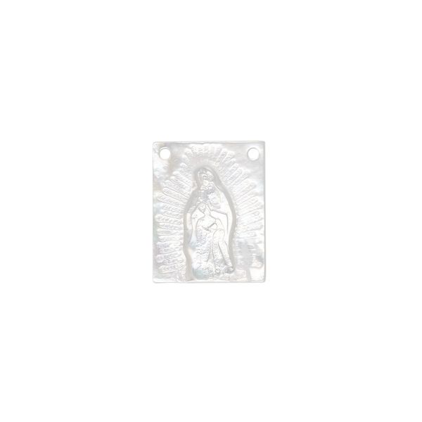 Focal 1pkg1 mother-of-pearl shell, 15x12mm carved rectangle Our Lady of Guadelupe bleached image number 0