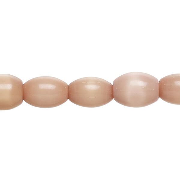 Bead, fiber optic glass, pkg/14 inch, opaque dark peach, 11x7mm center-drilled oval. image number 0