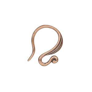 Ear wire French hook JBB Findings 1pkg2 antique copper-plated, 18mm / lines, 16 gauge brass 1 pair