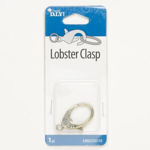 Clasp lobster claw 1pkg1 "pewter" (zinc alloy), 25x16mm oval, antique gold-finished / enamel black 1-strand