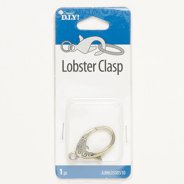 Clasp lobster claw 1pkg1 "pewter" (zinc alloy), 25x16mm oval, antique gold-finished / enamel black 1-strand image number 0