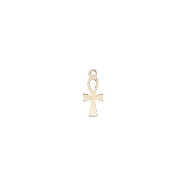 Charm, 14Kt gold-filled, 10x4.5mm double-sided ankh. Sold individually. image number 0