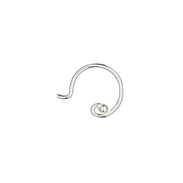 Ear wire, sterling silver, 12mm French hook with 2mm ball and open loop, 19 gauge. Sold per pair. image number 0
