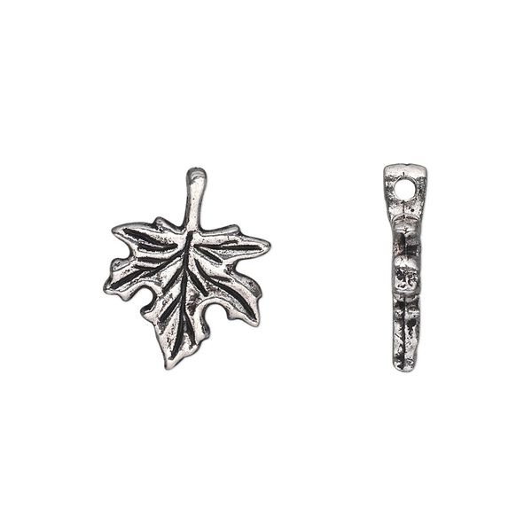 Charm, antique silver-plated "pewter" (zinc-based alloy), 13x13mm single-sided leaf. Sold per pkg of 20. image number 0