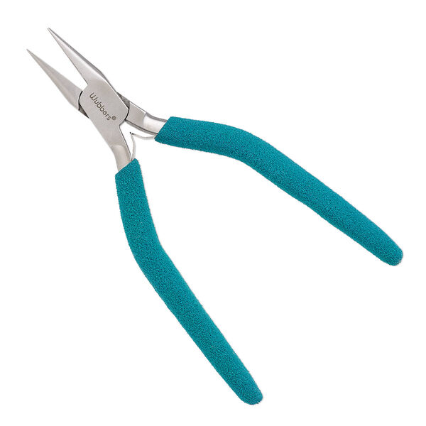 Pliers, Wubbers®, chain-nose, stainless steel and rubber, turquoise green, 6.5 inches. image number 0