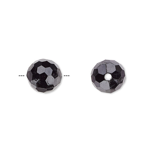 Bead, acrylic, opaque black, 10mm faceted round. Sold per 100-gram pkg, approximately 170 beads. image number 0