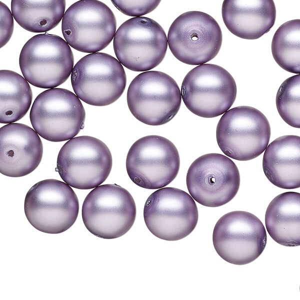 Bead druk Czech pearl-coated glass 50pk 8mm round, matte opaque lavender image number 0
