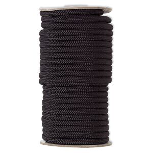 Cord, nylon, black, 6mm braided. Sold per 60-foot spool.