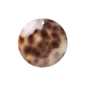 Drop, tiger cowrie shell (natural), 25mm round, Mohs hardness 3-1/2. Sold per pkg of 2.