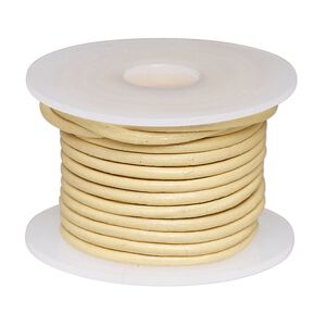 Cord, leather (dyed), cream, 1.4-1.6mm round. Sold per 5-yard spool.