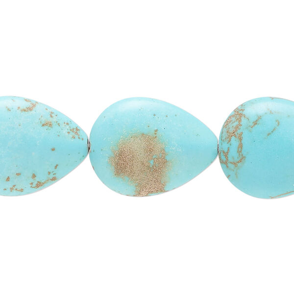 Bead, magnesite (dyed / stabilized), light blue, 19x15mm puffed teardrop, C grade, Mohs hardness 3-1/2 to 4. Sold per 15-inch strand. image number 0