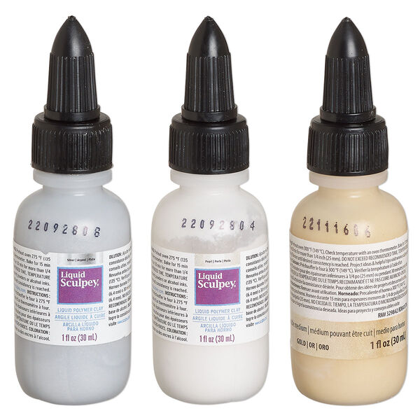 Liquid polymer clay 1pkg3, 1 fluid ounce translucent gold / silver / opaque pearl Liquid Sculpey® image number 0