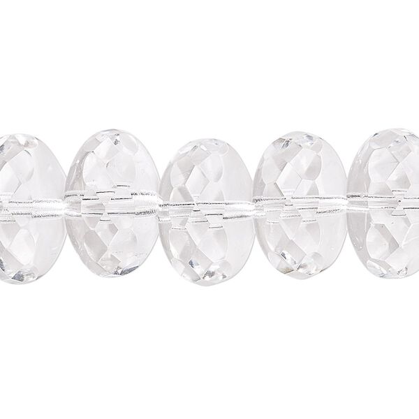 Bead, Czech fire-polished glass, clear, 17x12mm faceted rondelle. Sold per pkg of 8. image number 0