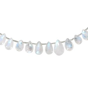 Rainbow moonstone 1pkg1, hand-cut top-drilled faceted puffed teardrop bead natural 4 inch graduated 8x6mm-11x7mm
