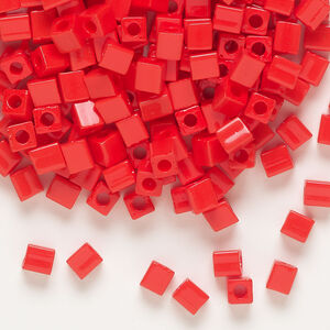 Seed bead, Miyuki 1pkg10g, glass, 3.5-3.7mm square, opaque red (SB-407)