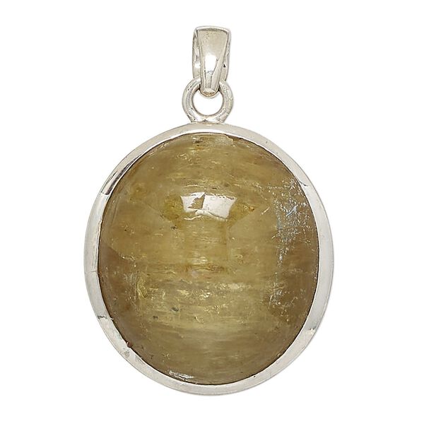 Pendant, lemon calcite (coated) and sterling silver, 23-25mm round. Sold individually. image number 0