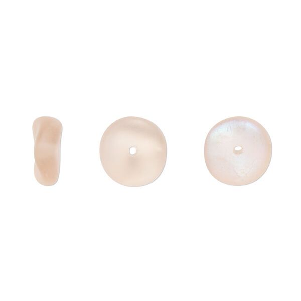 Bead, Czech pressed glass, frosted pink AB, 10x4mm rondelle. Sold per 15 to 16-inch strand. image number 0