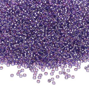 Seed bead, Miyuki, glass, pkg/250g, #15 rocaille, Duracoat® transparent silver-lined dark orchid, (RR-4278).