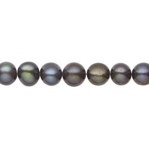 Freshwater pearl 1pkg1, semi-round, 14 inch dark peacock 6-8mm cultured