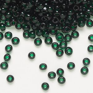Seed bead, Dyna-Mites™, glass, transparent dark green, #6 round. Sold per 1/2 kilogram pkg.