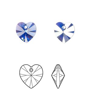 Drop 288pk sapphire AB, Swarovski® 10mm pendant heart 6228