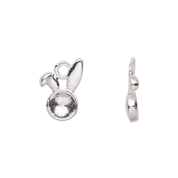 Charm, silver-finished pewter (tin-based alloy), 15x10.5mm rabbit ears with SS29 rivoli or chaton glue-in setting. Sold per pkg of 10. image number 0