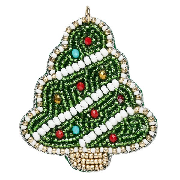 Focal 1pkg1 seed bead / felt, multicolored, 55x48mm handmade Christmas tree. image number 0