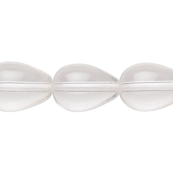 Bead, glass, transparent clear, 17x11mm-18x13mm teardrop. Sold per 15-1/2" to 16" strand. image number 0