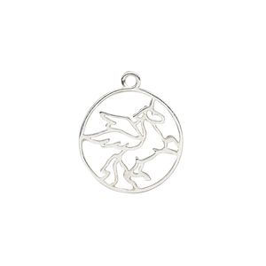 Charm Amoracast® 1pkg1 sterling silver, 14.5mm 2-sided open flying unicorn round