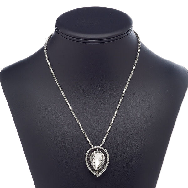 Necklace, glass rhinestone / glass / imitation rhodium-plated brass / steel / "pewter" (zinc-based alloy), clear, 35x27mm teardrop, 18 inches with 3-inch extender chain and lobster claw clasp. Sold individually. image number 0