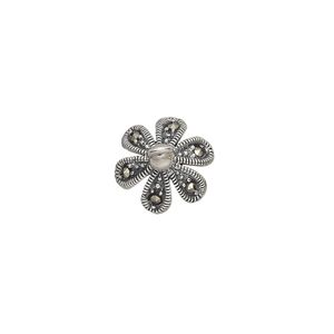 Cup, marcasite (natural) and antiqued sterling silver, 13x13mm flower petal with 0.8mm twisted peg, fits 10-12mm bead. Sold individually.