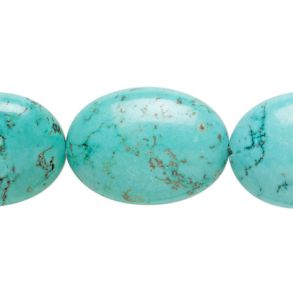 Bead, magnesite (dyed / stabilized), blue, 22x17mm-26x22mm puffed oval with 0.8-1.2mm hole, C grade, Mohs hardness 3-1/2 to 4. Sold per 15-1/2" to 16" strand. image number 0