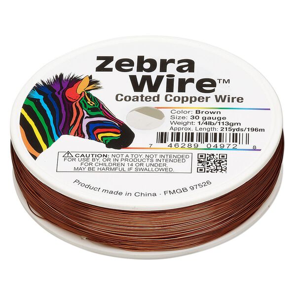 Wire, Zebra Wire™, color-coated copper, brown, round, 30 gauge. Sold per 1/4-pound spool, approximately 215 yards. image number 0
