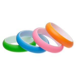 Bracelet, bangle, acrylic, assorted colors, 18mm wide, 8-1/2 inches. Sold per 4-piece set.