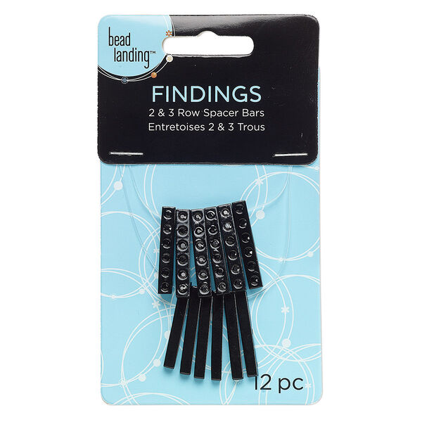 Spacer bar, glass rhinestone and black-finished "pewter" (zinc-based alloy), 24x3mm 3-strand rectangle and 24x4mm 2-strand rectangle. Sold per pkg of 12. image number 0