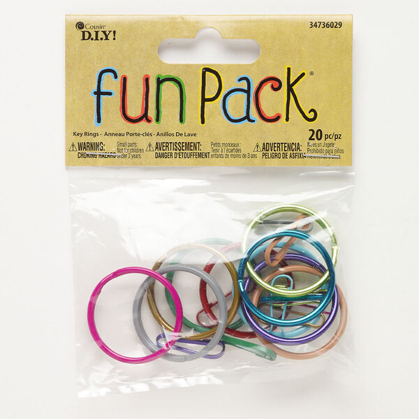 Clasp and split ring mix, snap hook, anodized steel, mixed colors, 20x25mm hook and 32mm round. Sold per pkg of 20. image number 0