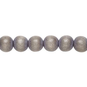 Bead 1pkg1, Taiwanese cheesewood (dyed / waxed), grey, 7-8mm round, 15-1/2 to 16 inches.