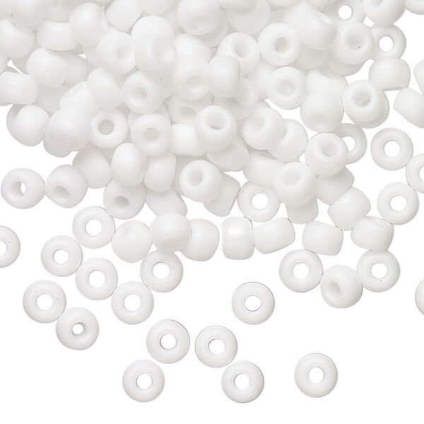 Seed bead, Miyuki, glass, pkg/25g, #6 rocaille, opaque matte rainbow chalk white, (RR-402FR). image number 0