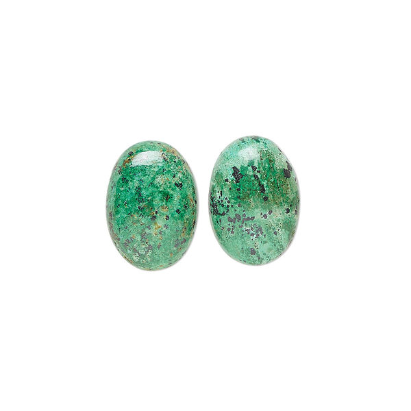 Cabochon, chrysocolla (stabilized), 14x10mm calibrated oval, C grade, Mohs hardness 2 to 4. Sold per pkg of 2. image number 0