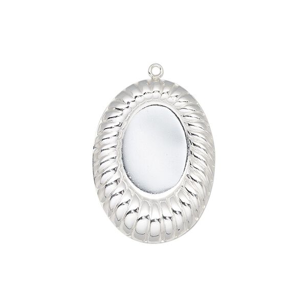 Drop, sterling silver, 23x17.5mm single-sided oval with corrugated edge and 14x10mm oval setting. Sold individually. image number 0