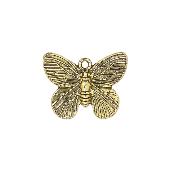 Charm, antique gold-finished "pewter" (zinc-based alloy), 18.5 x 14.5mm single-sided butterfly. Sold per pkg of 10. image number 0
