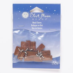 Drop, wood (natural) and silver-finished steel, black, 13x7mm single-sided rectangle tag with "To:" and "From:" Sold per pkg of 12.