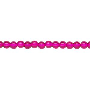 Bead, Czech dipped décor glass druk, translucent hot pink, 4mm round. Sold per 15-1/2" to 16" strand.