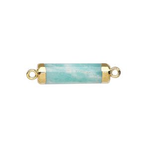Link, amazonite (natural) / electroplated gold / gold-plated sterling silver, 20x5mm-21x6mm hand-cut faceted tube. Sold individually.