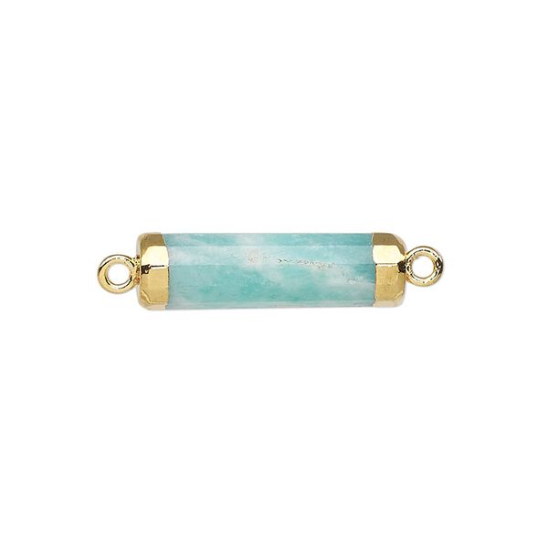 Link, amazonite (natural) / electroplated gold / gold-plated sterling silver, 20x5mm-21x6mm hand-cut faceted tube. Sold individually. image number 0
